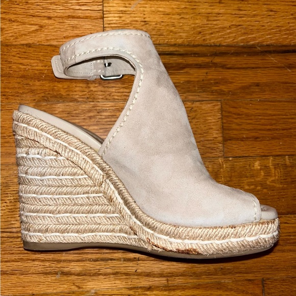 Prada Suede Braided Accents Espadrille Wedge Beige - Picture 7 of 9